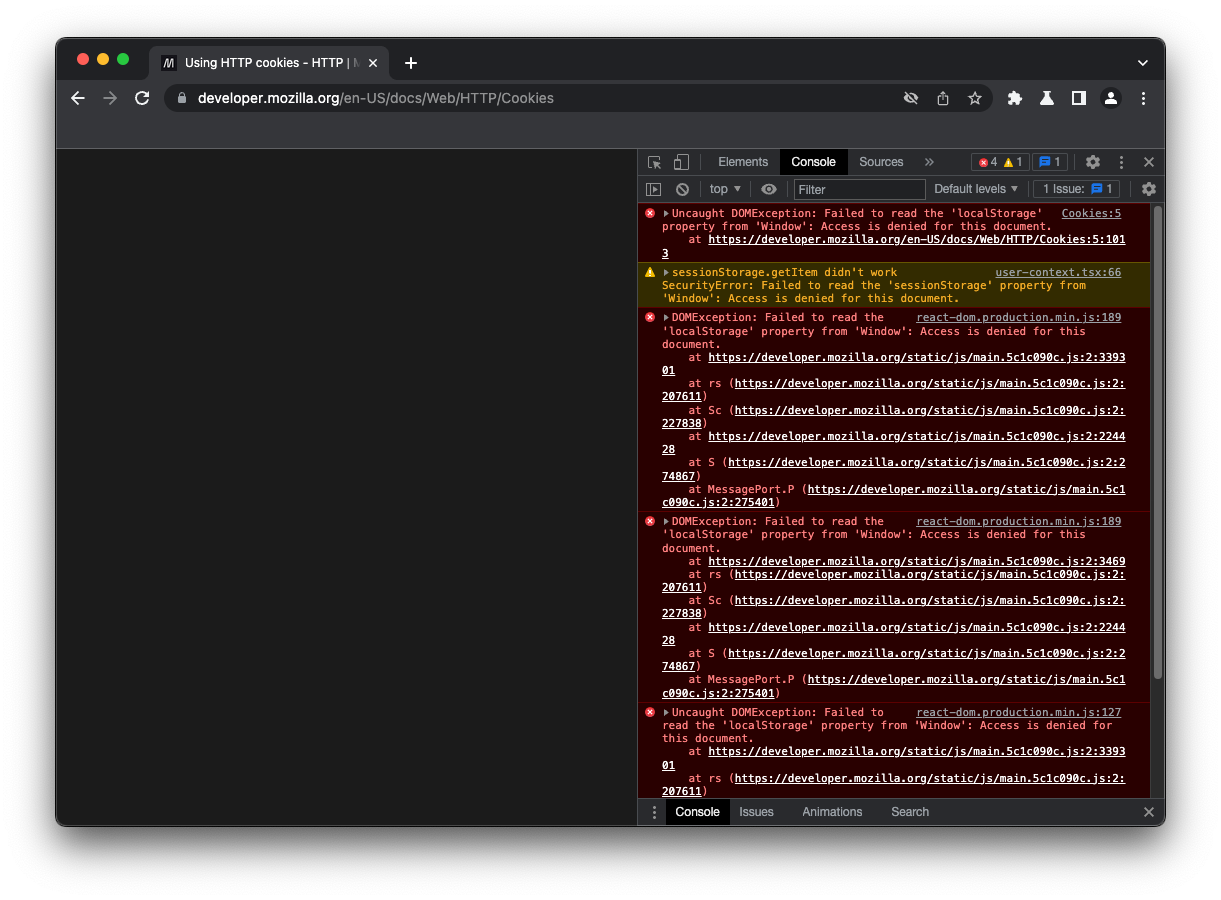 MDN with blocked cookies